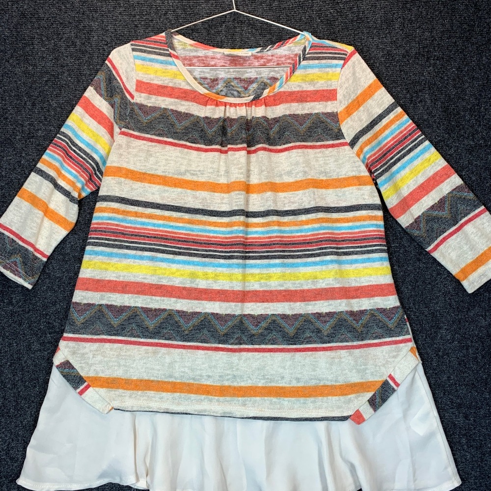 Flamingo Urban Tunic Women L Striped Boho Layered Mixed Media Cottagecore Art
